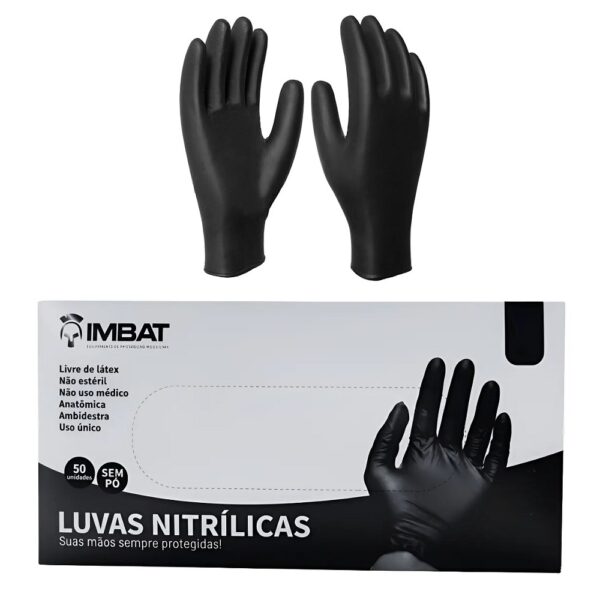 LUVA NITRILCA PRETA HEAVY DESCARTAVEL C/ 50 UN T. 8 (M) - IMBAT